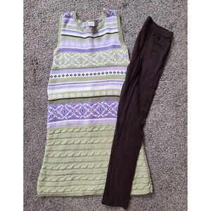 Gymboree Size 9 Sweater Dress And Leggings Green Brown Purple Sleeveless